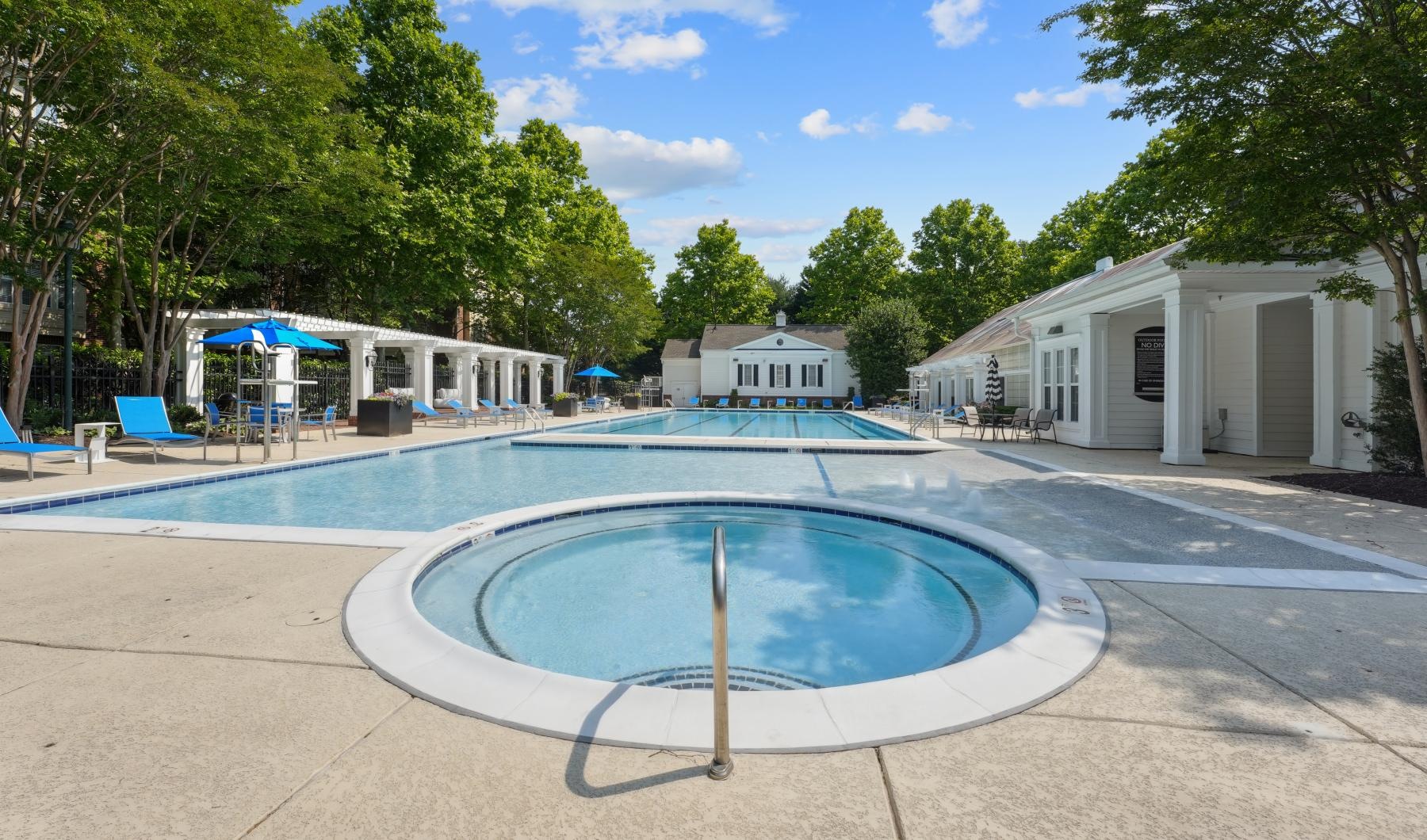 a swimming pool in a courtyard