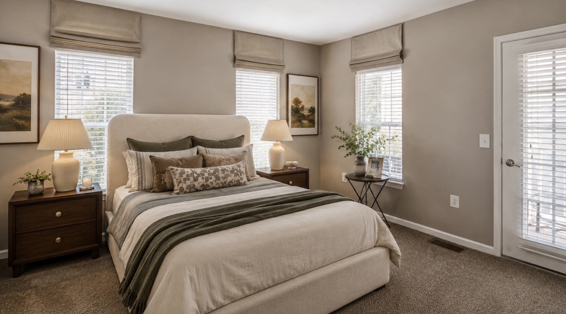 a bedroom with a bed and two nightstands