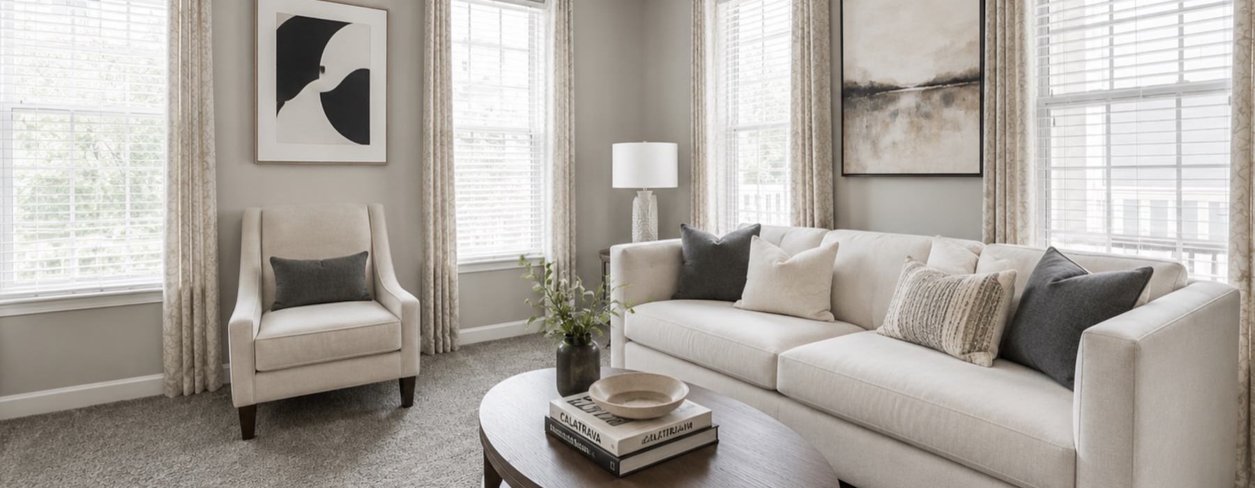 a living room with a couch and a coffee table